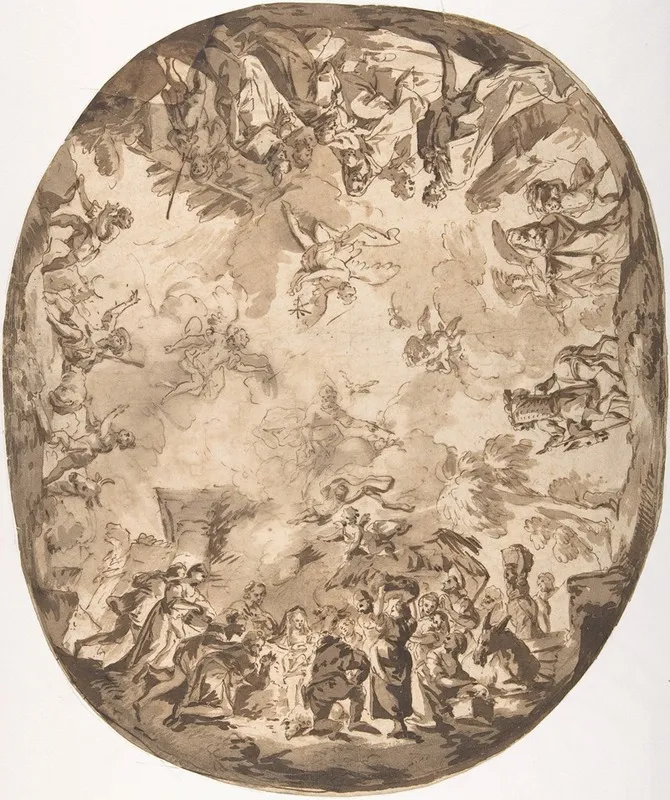 Design For An Oval Ceiling With Four New Testament Scenes Wall Art by Bartolommeo Tarsia - High-Resolution Digital Print