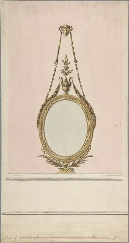 Design For An Oval Mirror Wall Art by John Yenn - High-Resolution Digital Print