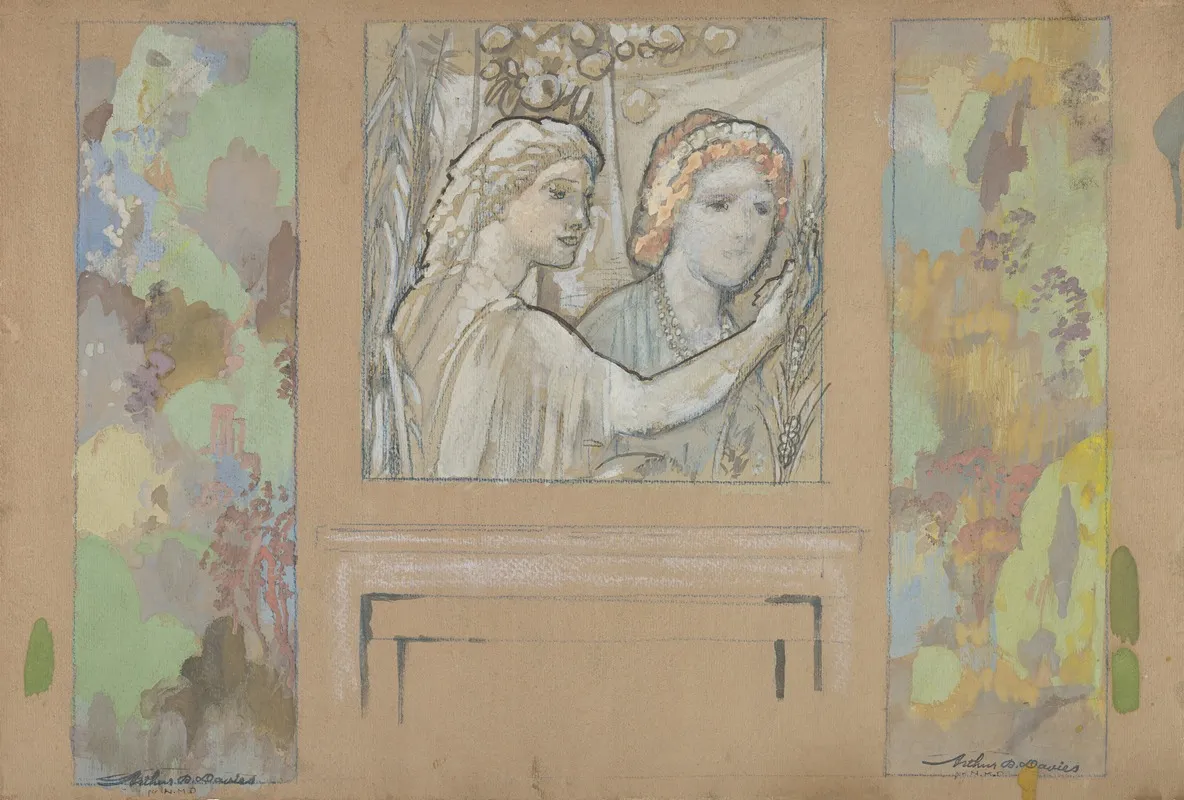 Design For An Overdoor Painting And Two Wall Panels Wall Art by Arthur Bowen Davies - High-Resolution Digital Print