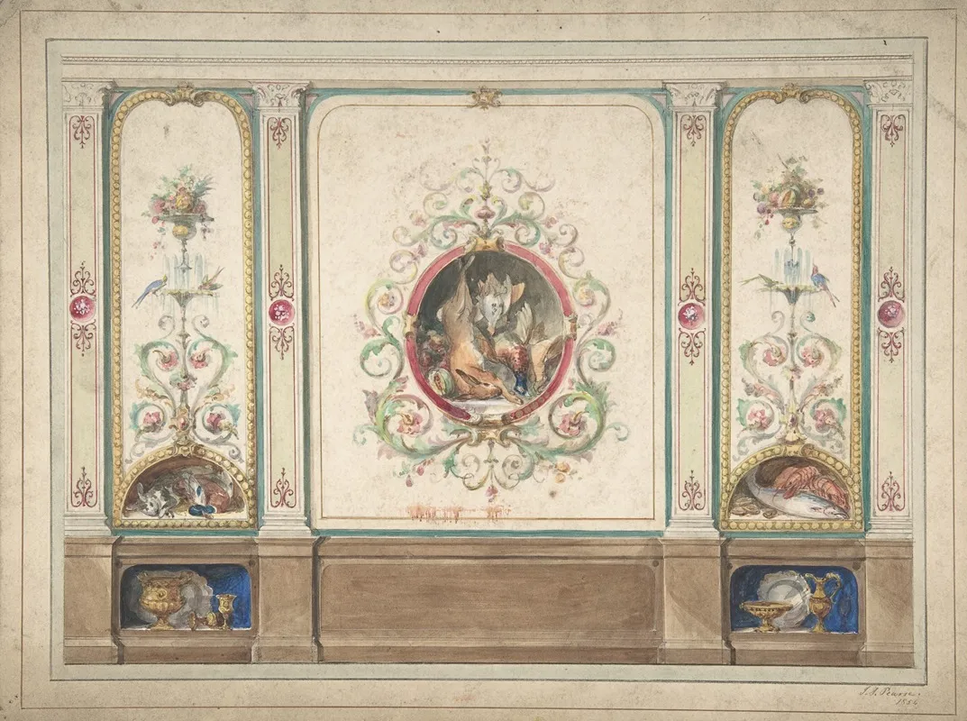 Design For Decorative Panels With Hunting Scenes Inset Wall Art by J. S. Pearse - High-Resolution Digital Print