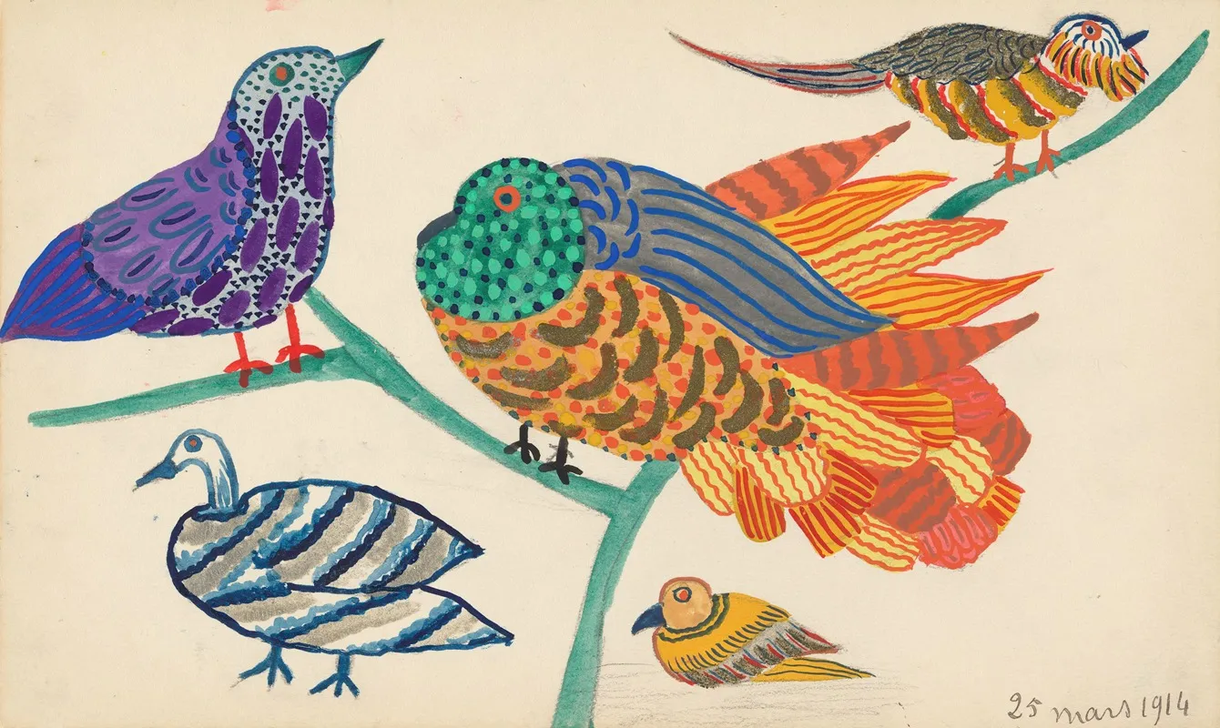 Design For Embroidery Of Birds Wall Art by Atelier Martine - High-Resolution Digital Print