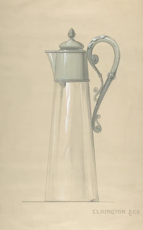 Design For Glass And Silver Water Pitcher With A Cover Wall Art by George Richards Elkington - High-Resolution Digital Print