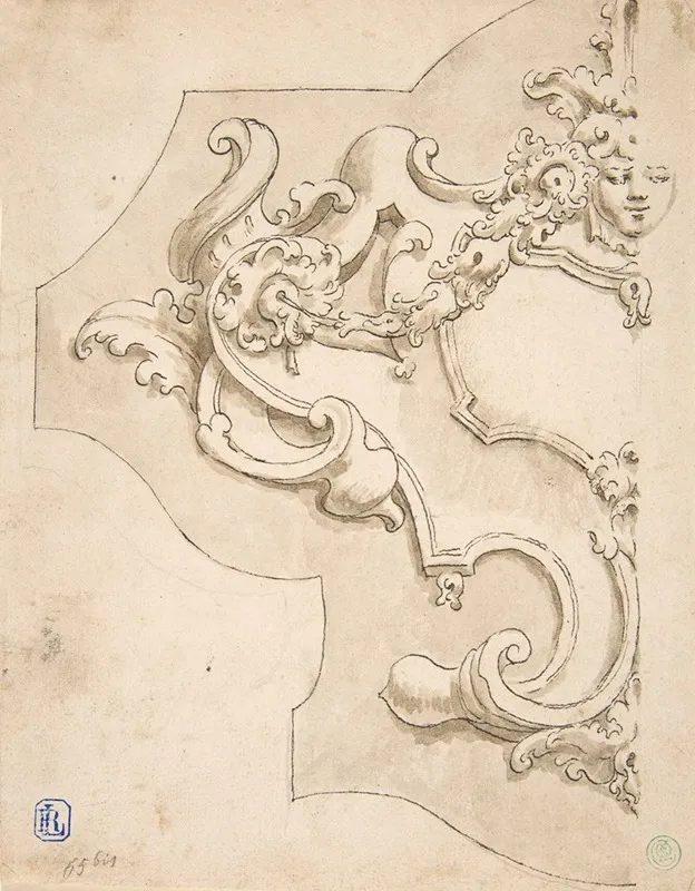 Design For Half Cartouche With Mask Wall Art by Fortunato Tesi - High-Resolution Digital Print