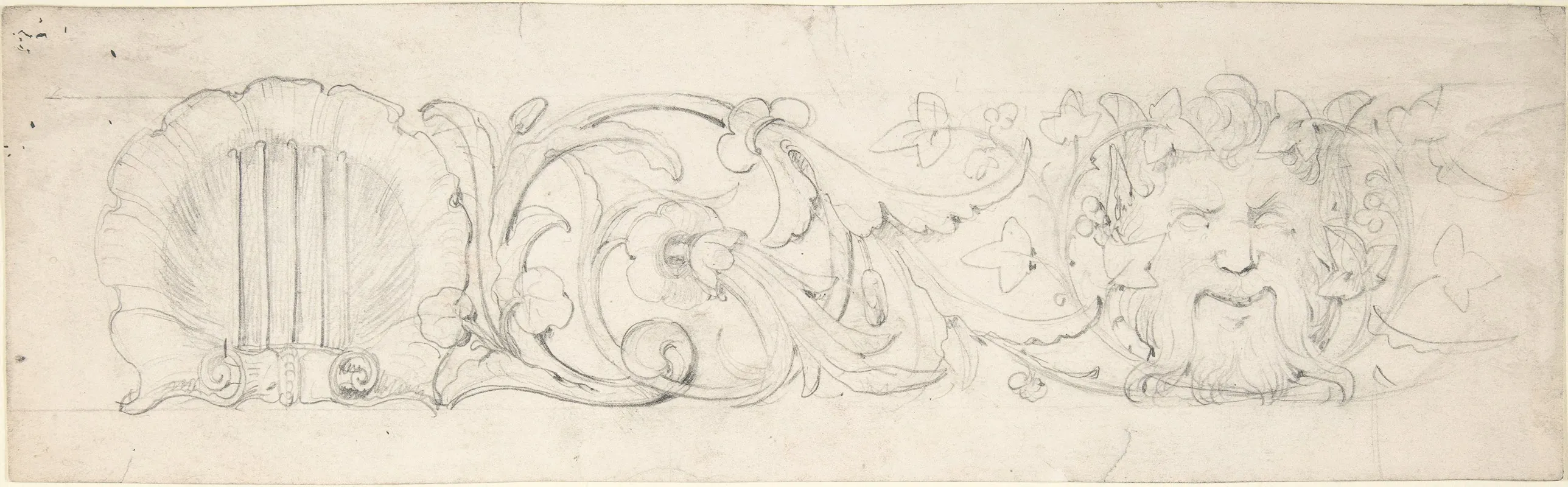 Design For Ornamental Frieze With Shell Foliage And Satyrs Head