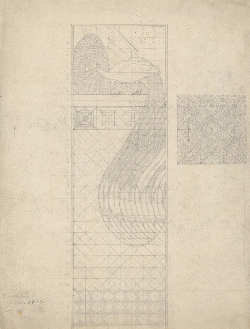Design For Peacock Panel And A Tile Wall Art by Herbert Crowley - High-Resolution Digital Print
