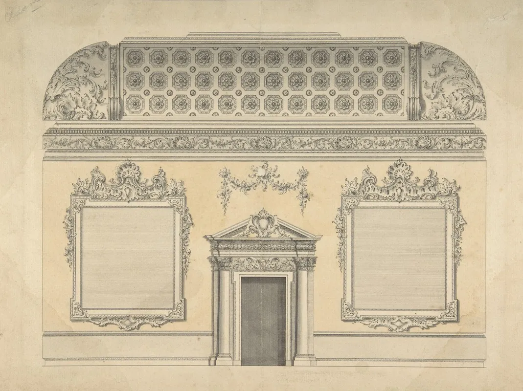 Design For Section Of A Rococo Room With A Coved Ceiling And Ornamented Corinthian Doorway Wall Art by Thomas Lightoler - High-Resolution Digital Print