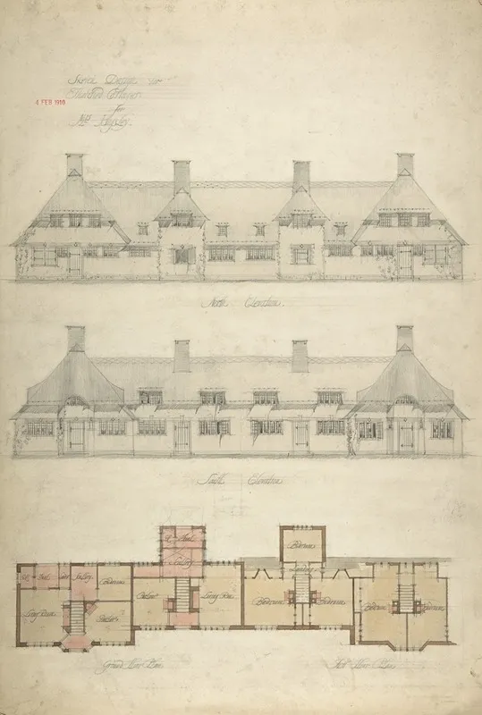 Design For Thatched Cottages For Mrs Kingsley Wall Art by Charles Edward Mallows - High-Resolution Digital Print
