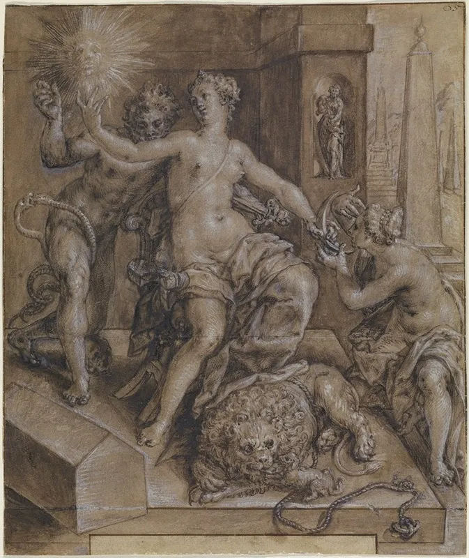 Design For The Central Section Of The Mirror Of Virtue Wall Art by Cornelis Ketel - High-Resolution Digital Print