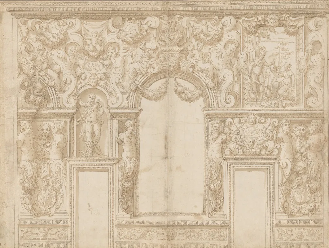 Design For The Decoration Of A Palace Wall Veronese Palazzo Wall Art by Circle of Alessandro Vittoria - High-Resolution Digital Print