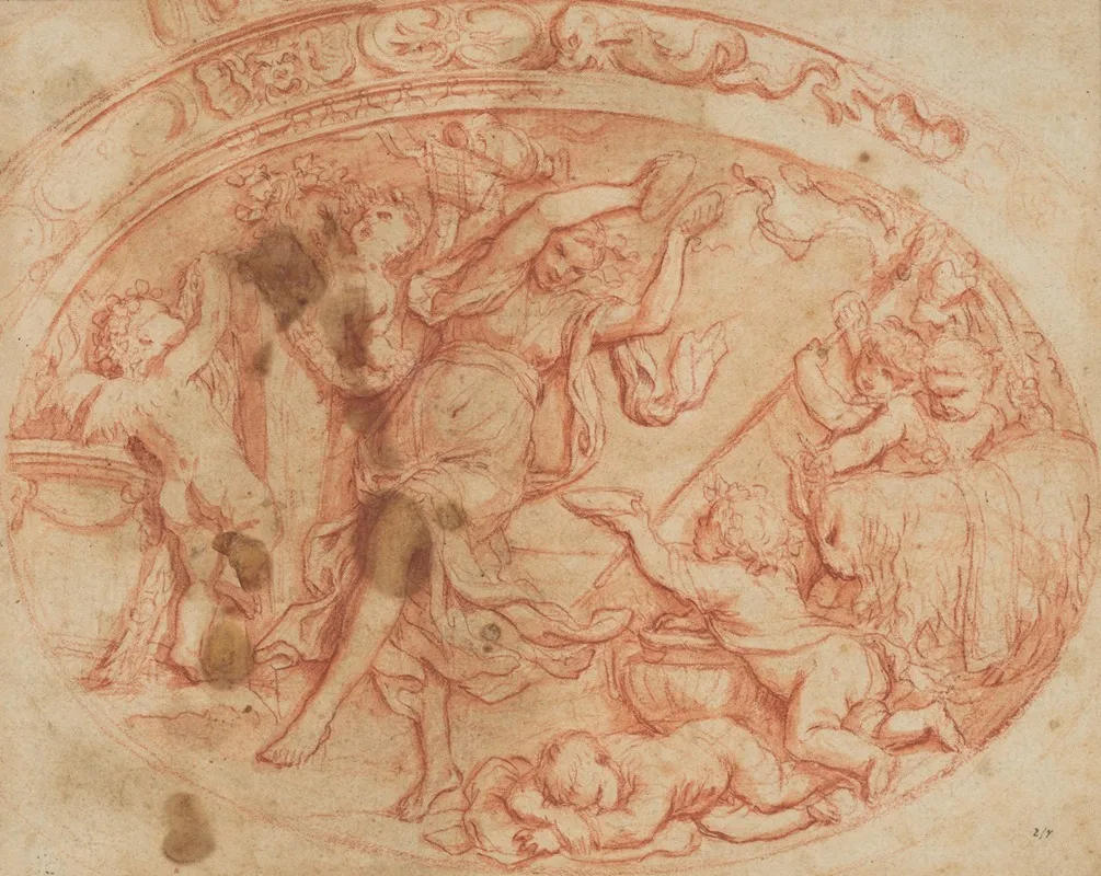 Design For The Decoration Of An Oval Dish With A Bacchanal Wall Art by Filippo Lauri - High-Resolution Digital Print