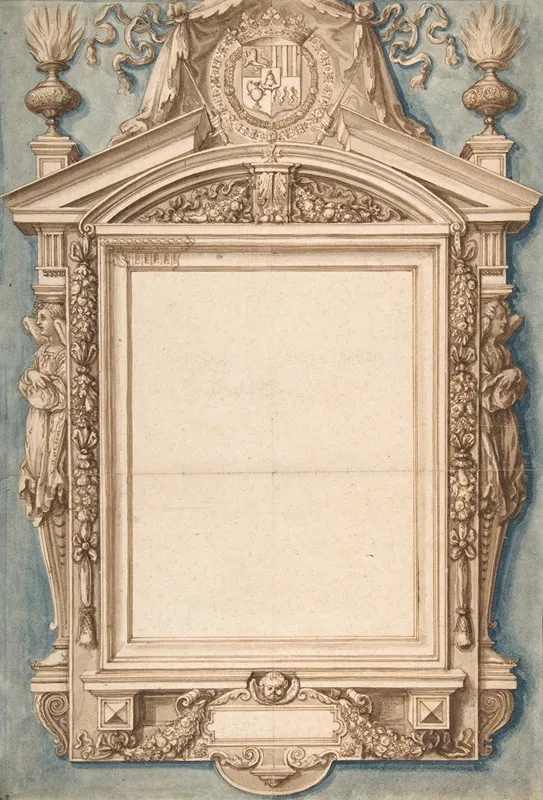 Design For The Frame Of A Funerary Plaque With The Coat Of Arms Of Roger Ii De Saint Lary Duc De Bellegarde Wall Art by Etienne Martellange - High-Resolution Digital Print