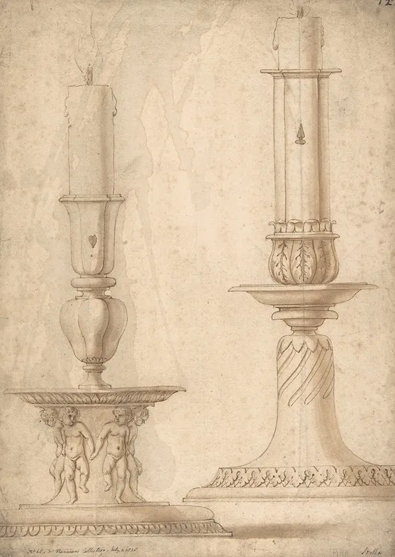Design For Two Candlesticks With Decorated Bases