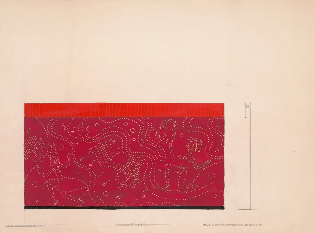 Design For Unidentified Restaurant Possibly Dunhalls Restaurant New York Ny Mural Of Masks And Dancing Figures Wall Treatment In Foyer Wall Art by Winold Reiss - High-Resolution Digital Print