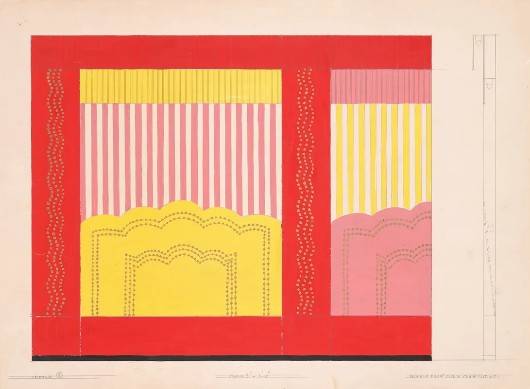 Design For Unidentified Restaurant Possibly Dunhalls Restaurant New York Ny Wall Treatment Sketch 2