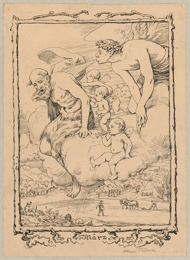 Design Of A Page In Calendar With An Allegory Of March Wall Art by Hans Thoma - High-Resolution Digital Print