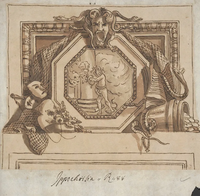 Design Of Apollo And The Python For A Painted Over Door Decoration
