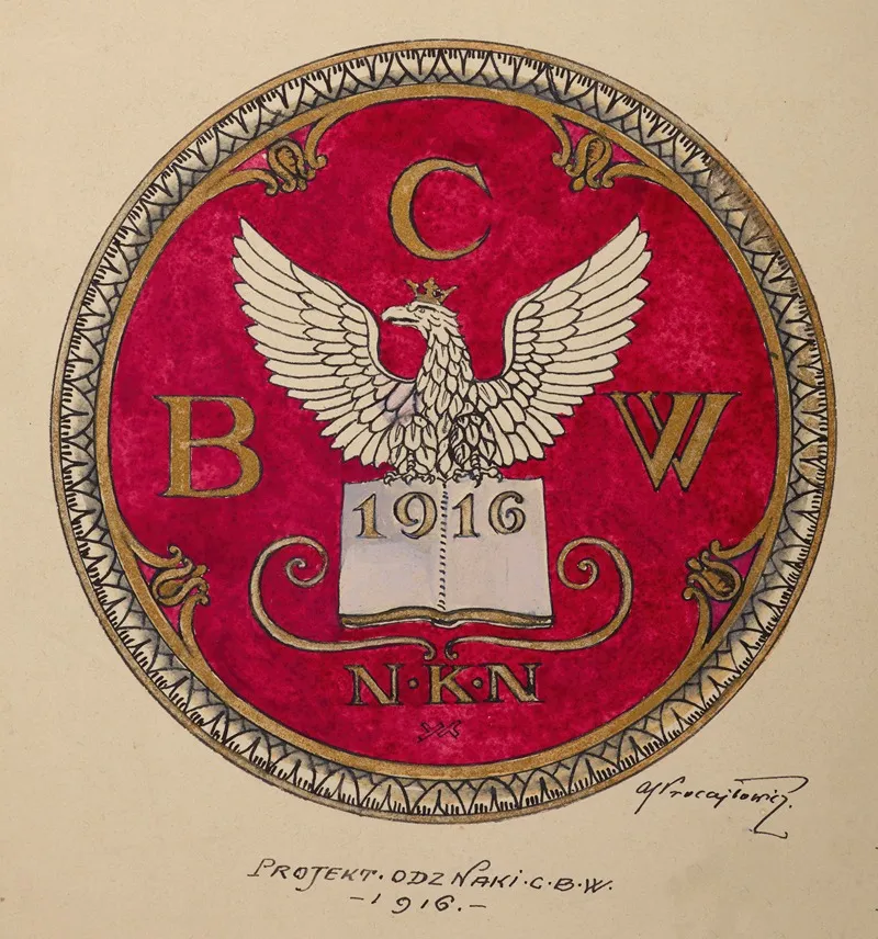 Design Of The Badge Of The Supreme National Committee Central Publishing Office Wall Art by Antoni Stanisław Procajłowicz - High-Resolution Digital Print