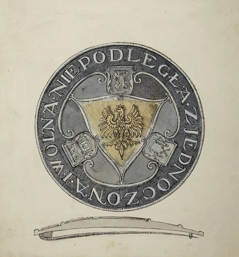 Design Of The Independent United And Free Badge Issued By The Supreme National Committee Wall Art by Antoni Stanisław Procajłowicz - High-Resolution Digital Print