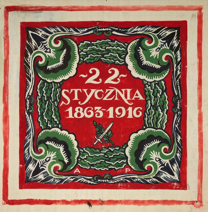 Design Of The Occasional Sticker Issued For The Anniversary Of The January Uprising 1863 1916 Wall Art by Antoni Stanisław Procajłowicz - High-Resolution Digital Print