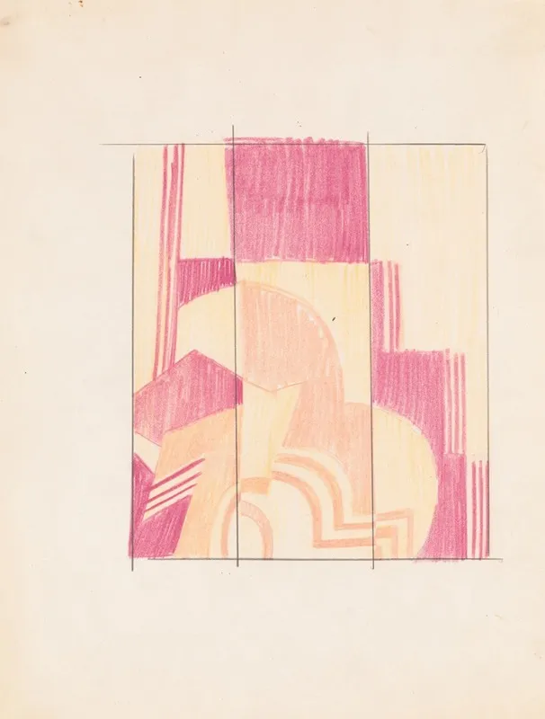 Design Sketches For Stepped Three Panel Painted Decorative Folding Screens Drawing Of Plans Elevation And Details Wall Art by Winold Reiss - High-Resolution Digital Print