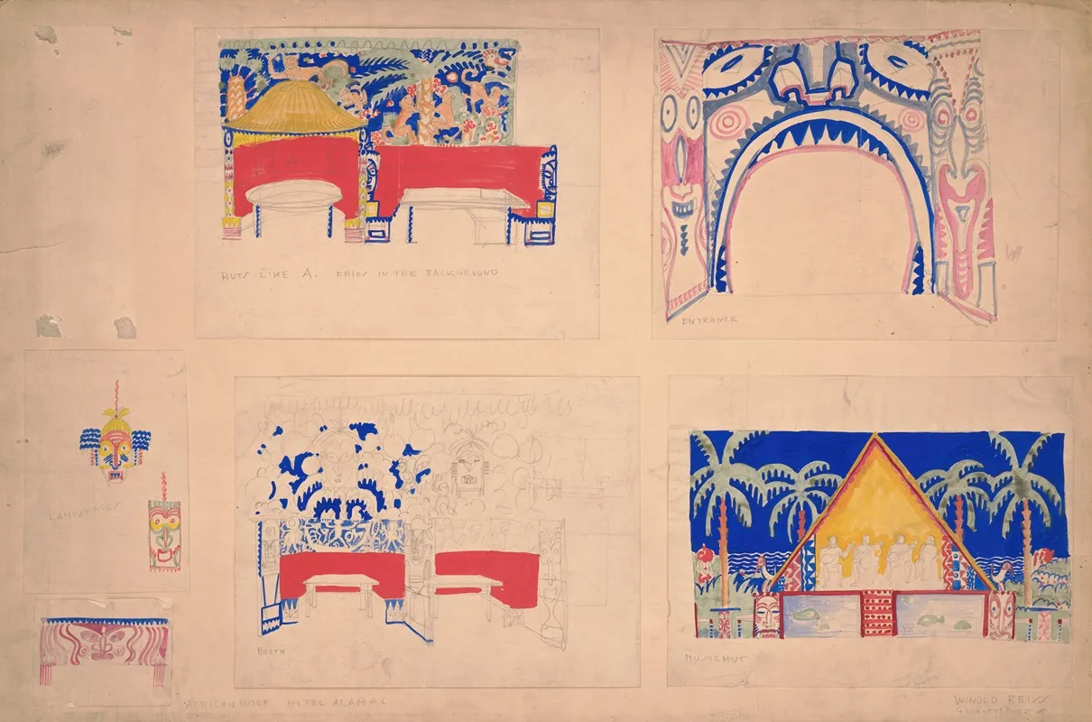 Designs For Alamac Hotel Congo Room 71st And Broadway New York Ny Six Color Studies Of Interior Furniture And Murals Wall Art by Winold Reiss - High-Resolution Digital Print