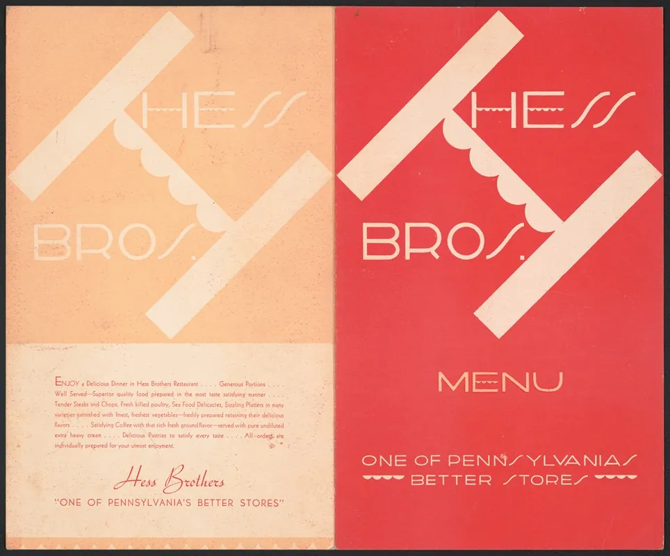 Designs For Hess Brothers Restaurant Allentown Pa Dinner Menu Wall Art by Winold Reiss - High-Resolution Digital Print