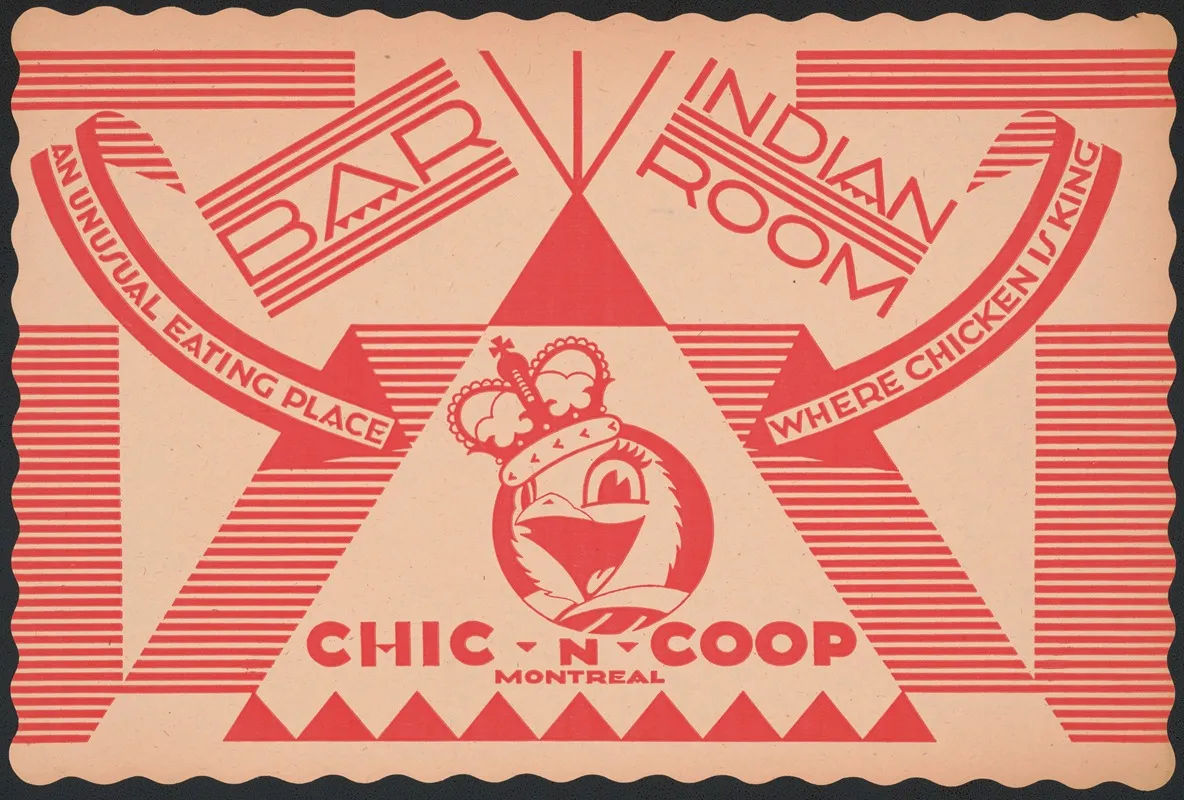 Designs For Indian Room Chic N Coop Restaurant Montreal Canada Placemat Design With Chicken Character Wearing Crown Wall Art by Winold Reiss - High-Resolution Digital Print