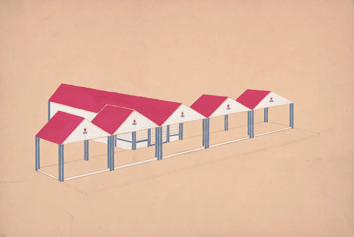Designs For Roadhouse Or Terrace Restaurant Scheme B With A T Plan 5 Bays With Painted Tulips In The Pediments Wall Art by Winold Reiss - High-Resolution Digital Print