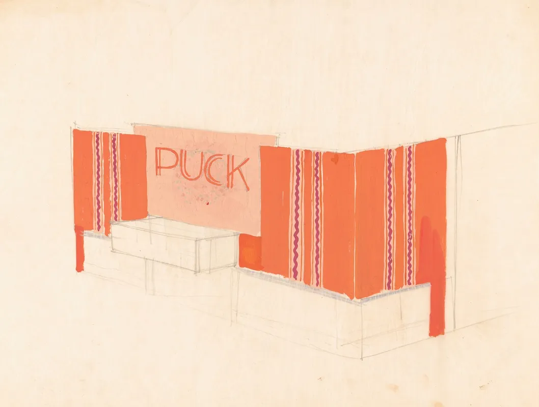 Designs For The Puck Theater Later Elgin Movie Theater Then Joyce Movie Theater New York Ny Exterior Perspective Study Wall Art by Winold Reiss - High-Resolution Digital Print