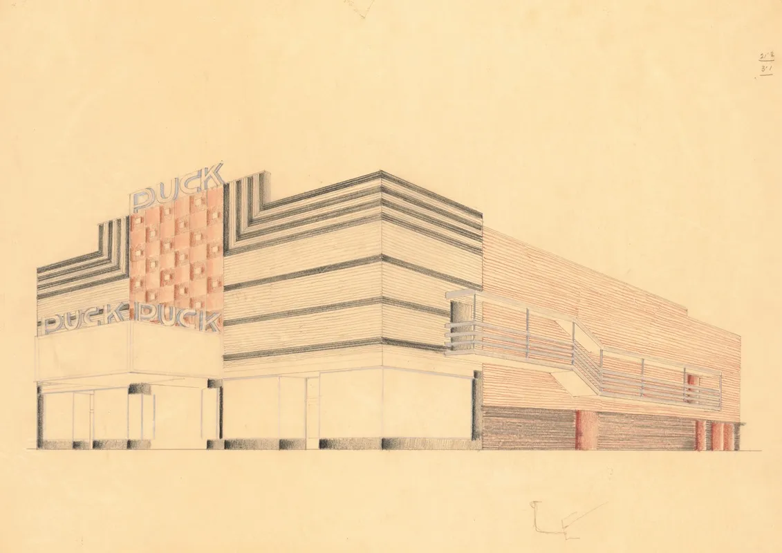 Designs For The Puck Theater Later Elgin Movie Theater Then Joyce Movie Theater New York Ny Exterior Perspective Study 3 Wall Art by Winold Reiss - High-Resolution Digital Print