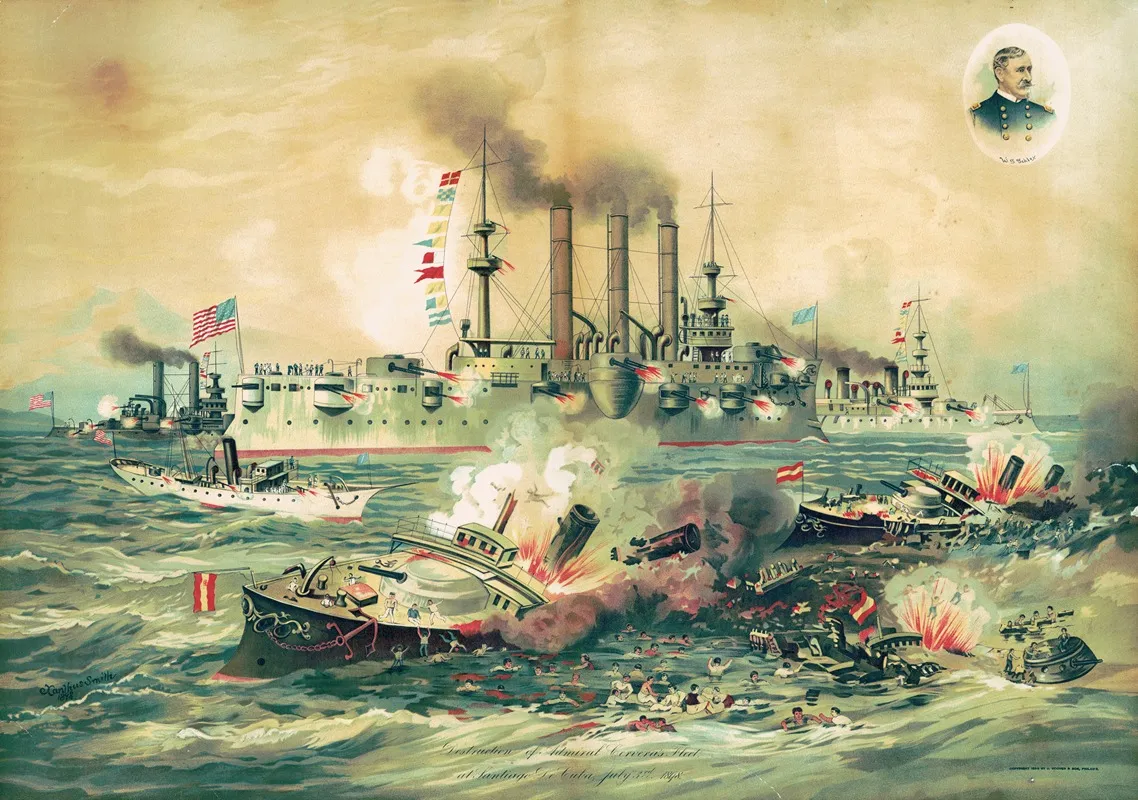 Destruction Of Admiral Cerveras Fleet At Stantigo De Cuda July 3rd 1898