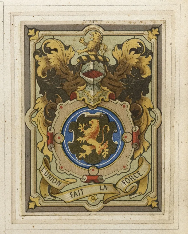 Detail De Vitrail A Motifs Heraldiques Lion Rampant Et Devise Lunion Fait La Force Wall Art by Laurent Gsell - High-Resolution Digital Print