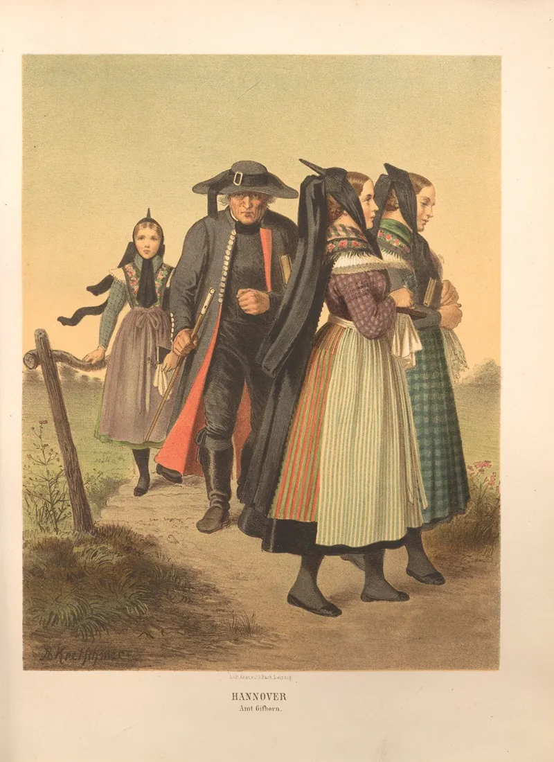 Deutsche Volkstrachten Pl 07 Wall Art by Albert Kretschmer - High-Resolution Digital Print