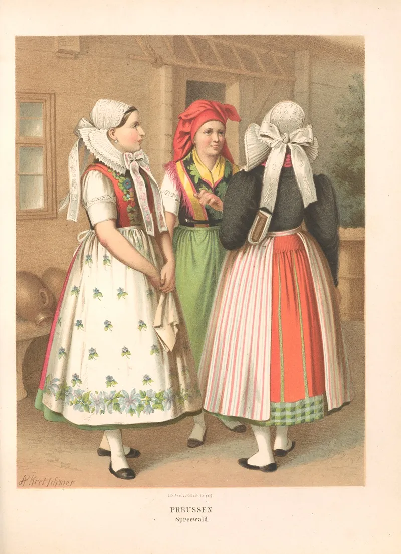 Deutsche Volkstrachten Pl 13 Wall Art by Albert Kretschmer - High-Resolution Digital Print