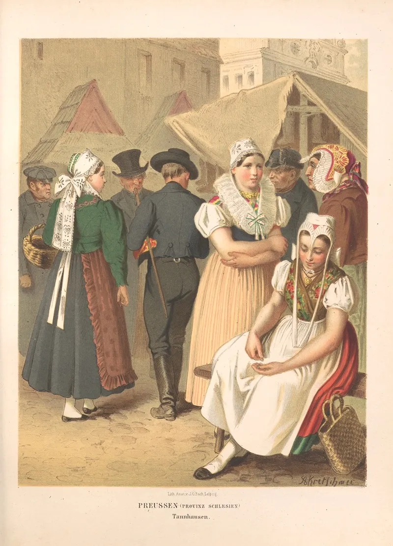 Deutsche Volkstrachten Pl 16 Wall Art by Albert Kretschmer - High-Resolution Digital Print