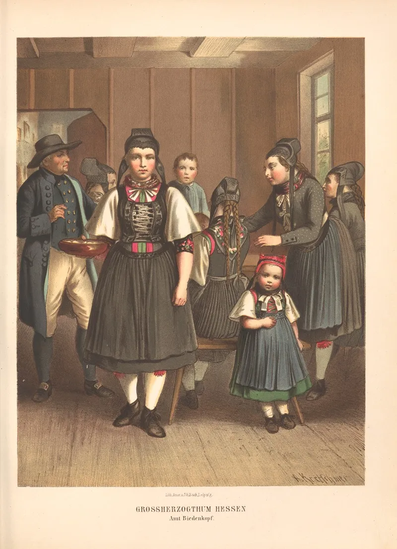 Deutsche Volkstrachten Pl 21 Wall Art by Albert Kretschmer - High-Resolution Digital Print
