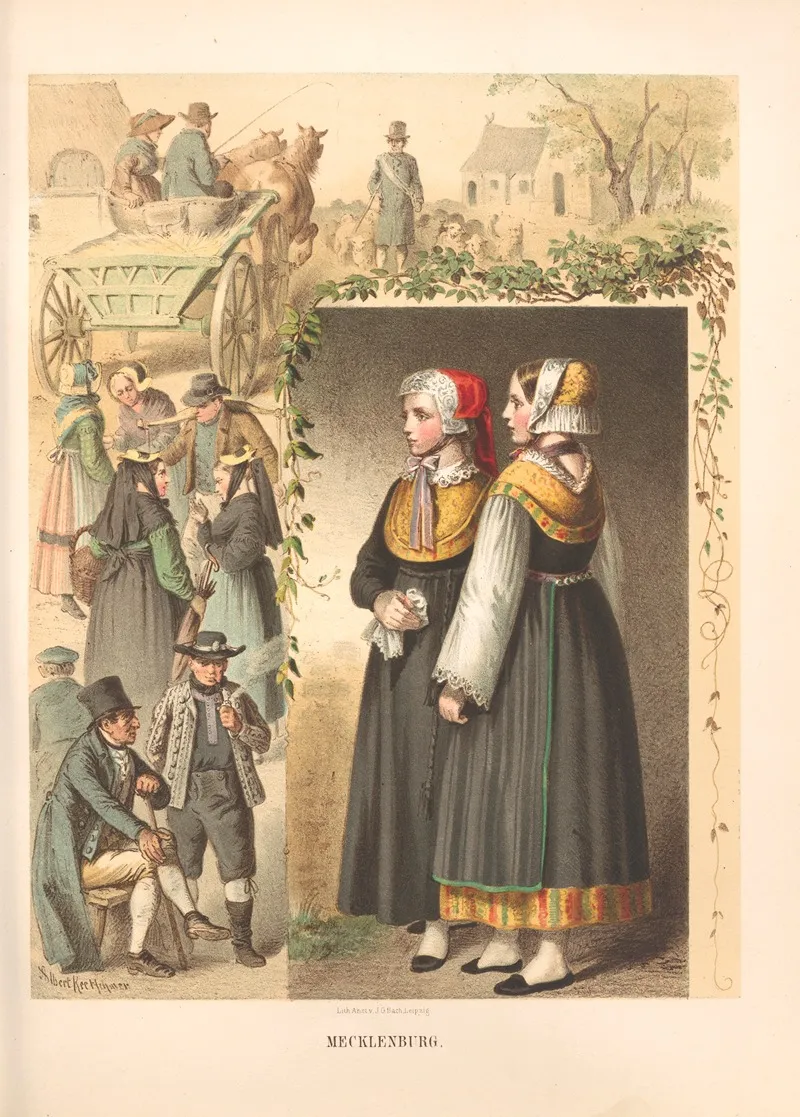 Deutsche Volkstrachten Pl 28 Wall Art by Albert Kretschmer - High-Resolution Digital Print