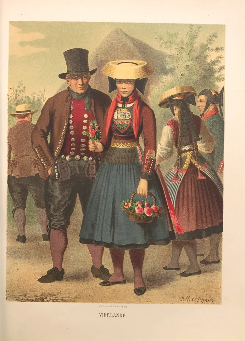 Deutsche Volkstrachten Pl 29 Wall Art by Albert Kretschmer - High-Resolution Digital Print