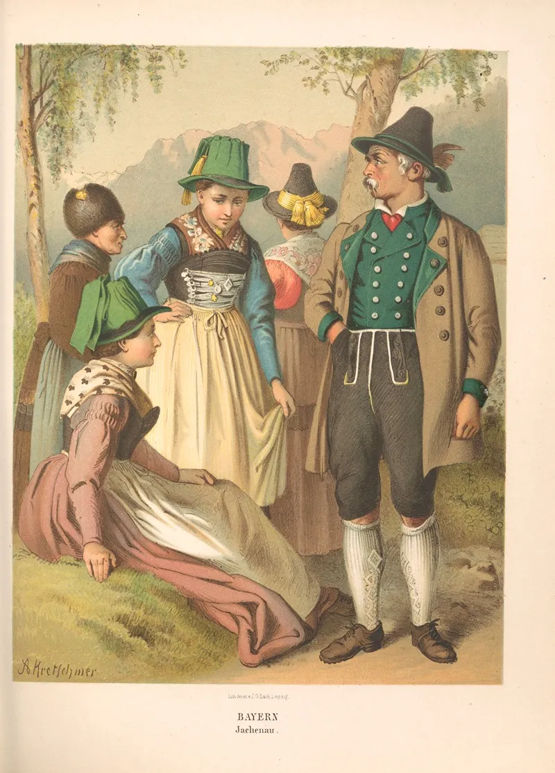 Deutsche Volkstrachten Pl 39 Wall Art by Albert Kretschmer - High-Resolution Digital Print