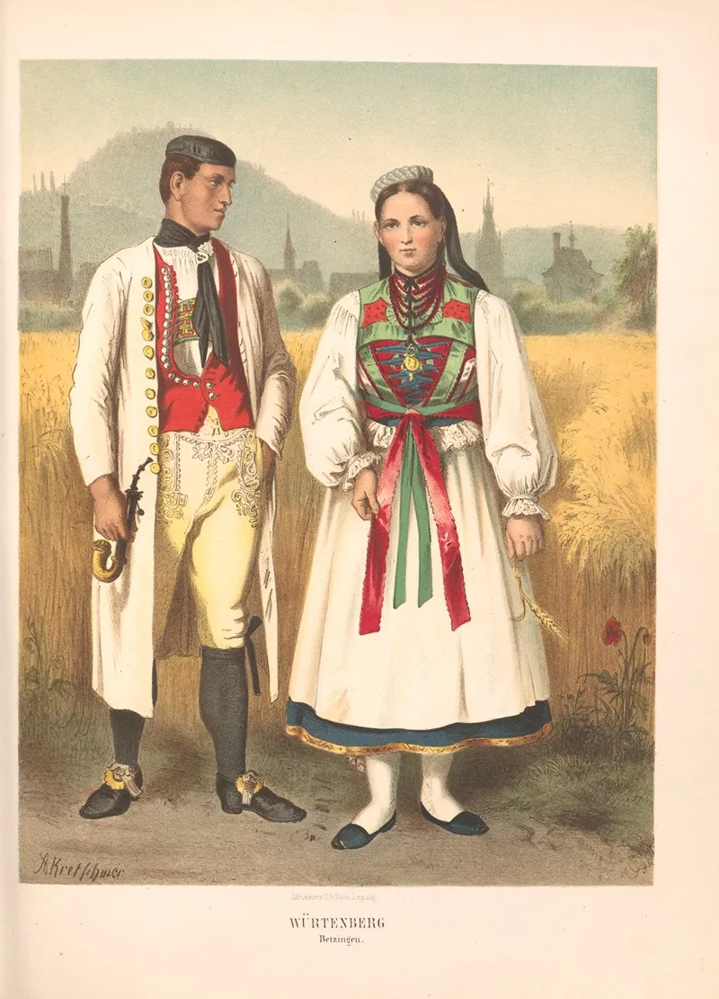 Deutsche Volkstrachten Pl 41 Wall Art by Albert Kretschmer - High-Resolution Digital Print