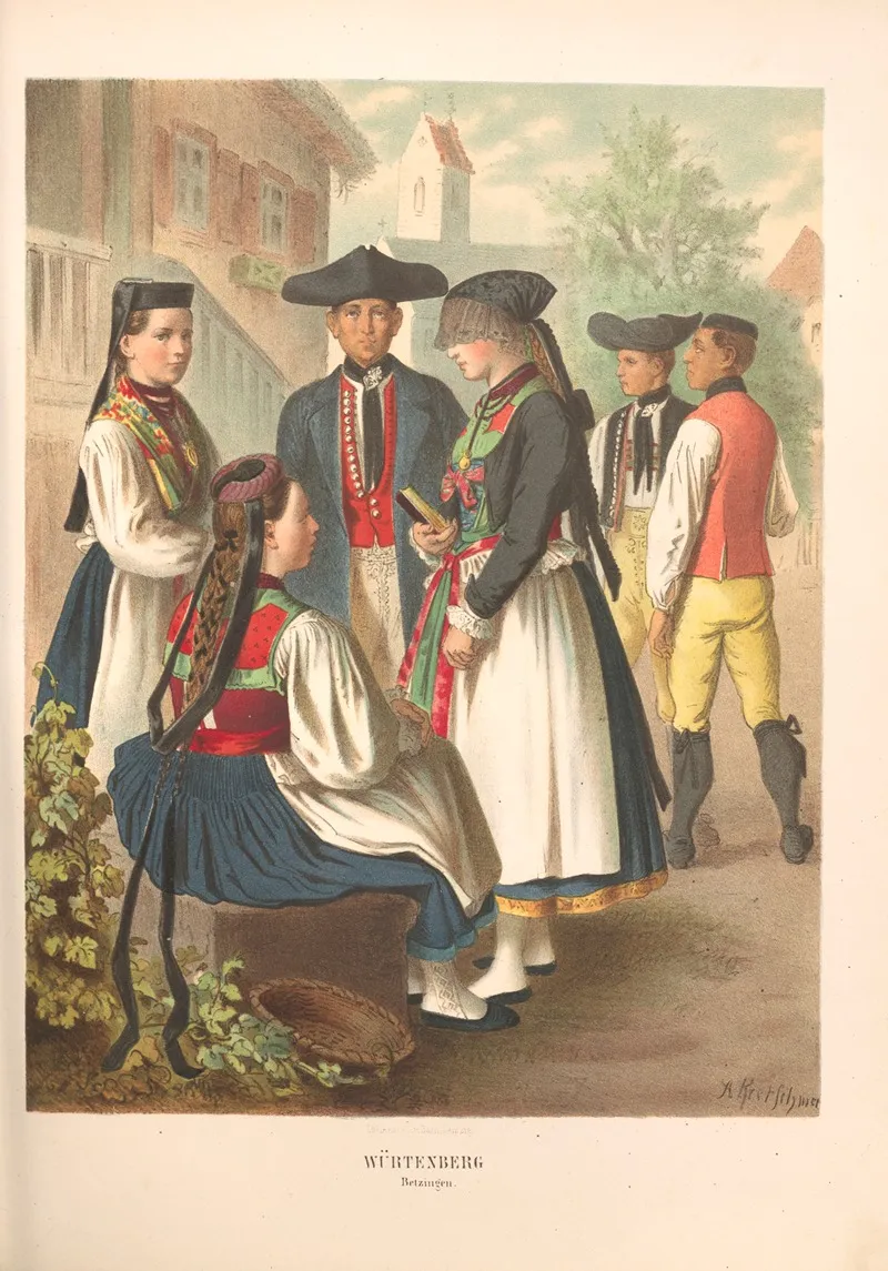 Deutsche Volkstrachten Pl 42 Wall Art by Albert Kretschmer - High-Resolution Digital Print