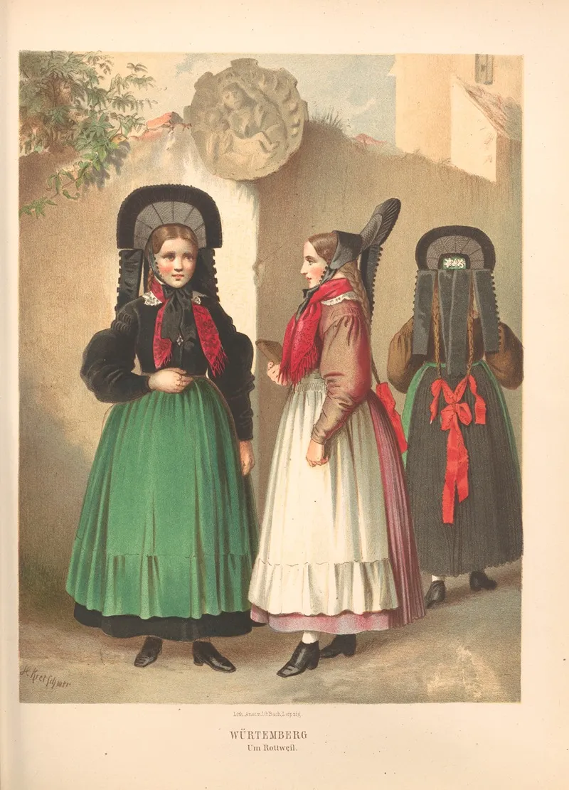 Deutsche Volkstrachten Pl 44 Wall Art by Albert Kretschmer - High-Resolution Digital Print