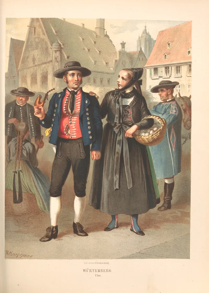 Deutsche Volkstrachten Pl 46 Wall Art by Albert Kretschmer - High-Resolution Digital Print