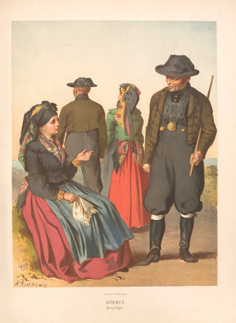 Deutsche Volkstrachten Pl 59 Wall Art by Albert Kretschmer - High-Resolution Digital Print