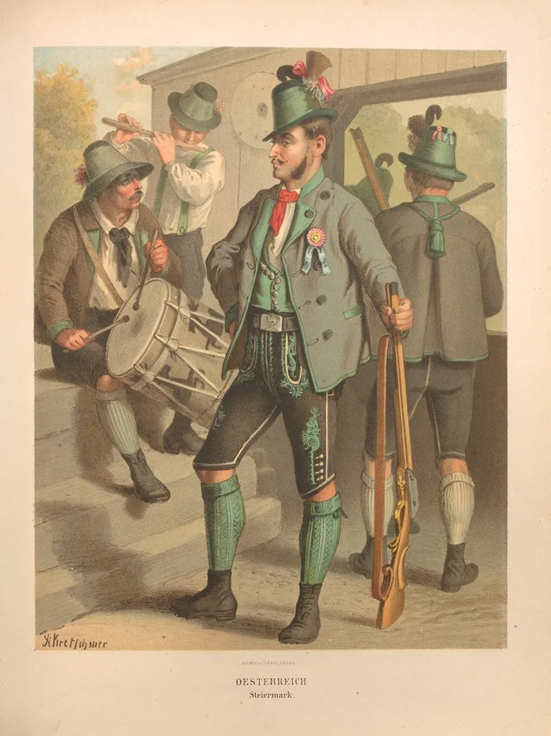 Deutsche Volkstrachten Pl 63 Wall Art by Albert Kretschmer - High-Resolution Digital Print