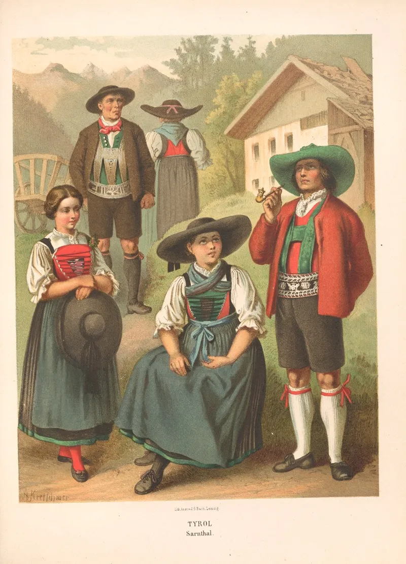 Deutsche Volkstrachten Pl 71 Wall Art by Albert Kretschmer - High-Resolution Digital Print
