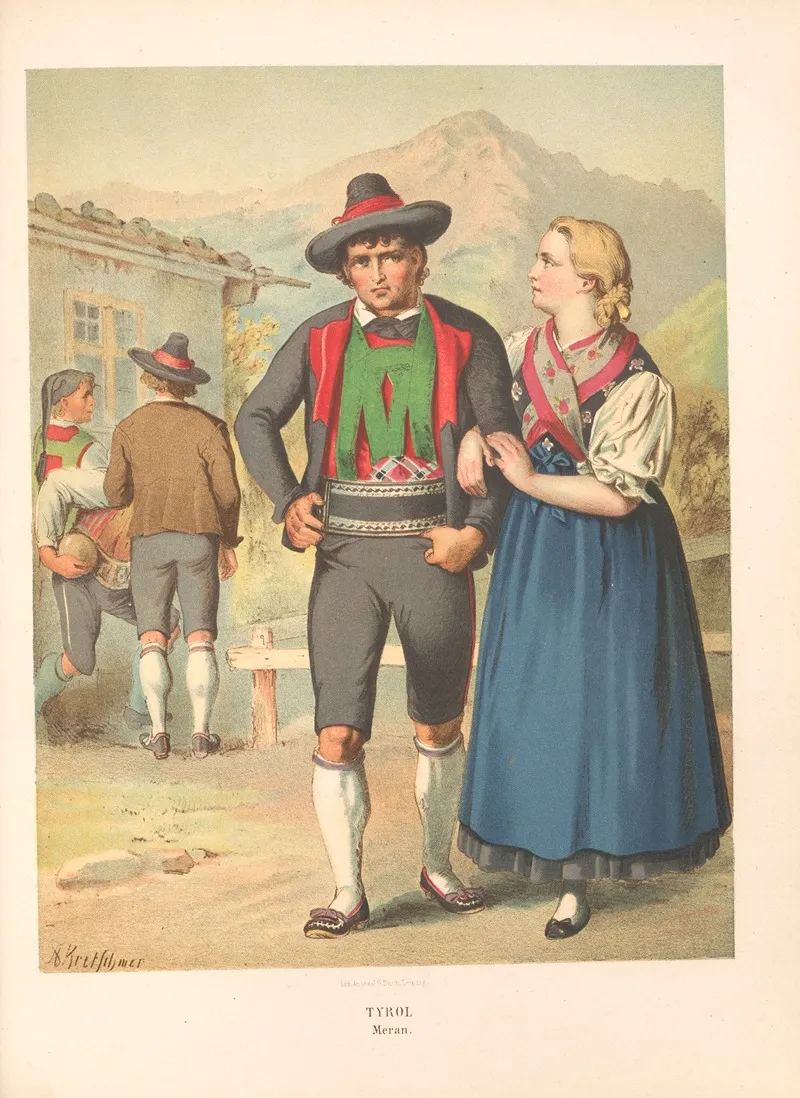 Deutsche Volkstrachten Pl 75 Wall Art by Albert Kretschmer - High-Resolution Digital Print