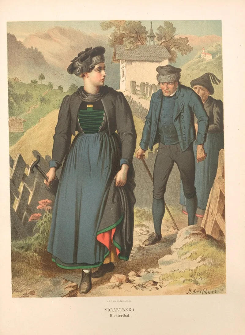 Deutsche Volkstrachten Pl 80 Wall Art by Albert Kretschmer - High-Resolution Digital Print
