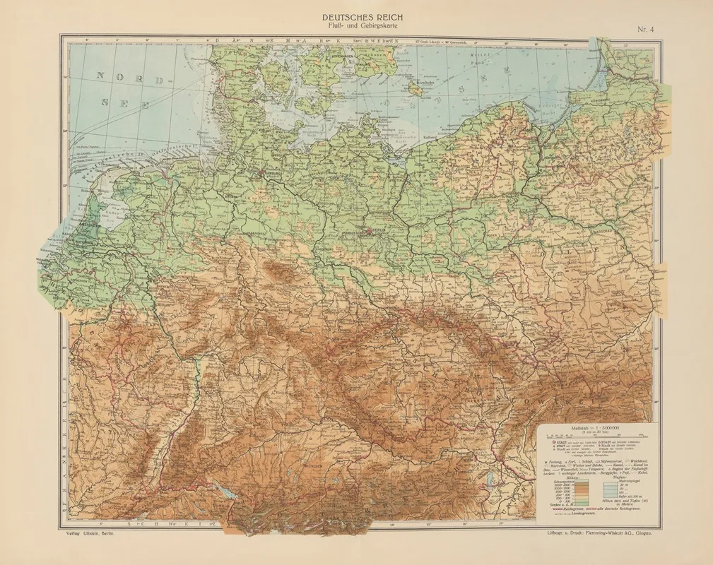 Deutsches Reich Fluss Und Gebirgskchrte Wall Art by Geographisches Institut der Flemming-Wiskott - High-Resolution Digital Print