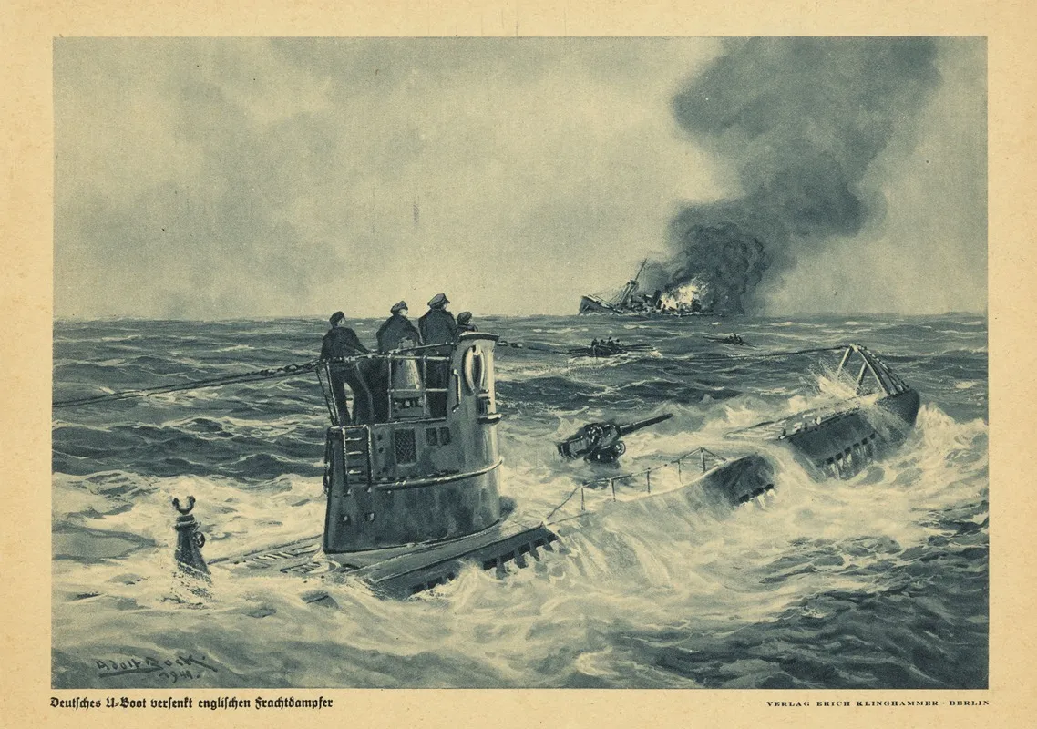 Deutsches U Boot Versenkt Englischen Frachtdampfer Wall Art by Adolf Bock - High-Resolution Digital Print